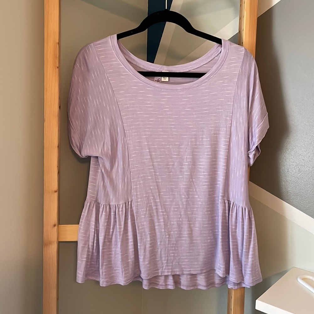 Francesca’s Purple Striped Peplum Shirt, Size Small